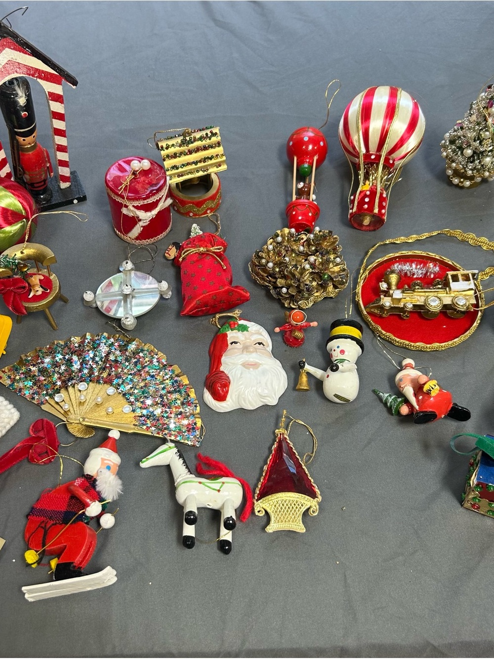 Vintage Christmas Ornament Lot Of 25 Wood, Ceramic Sequin 70s 80s Snowman Santa